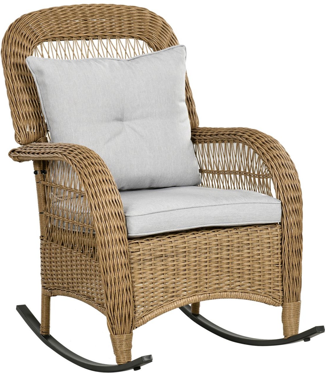 Rattan Schaukelstuhl, Schaukelsessel mit Kissen für Balkon, Garten