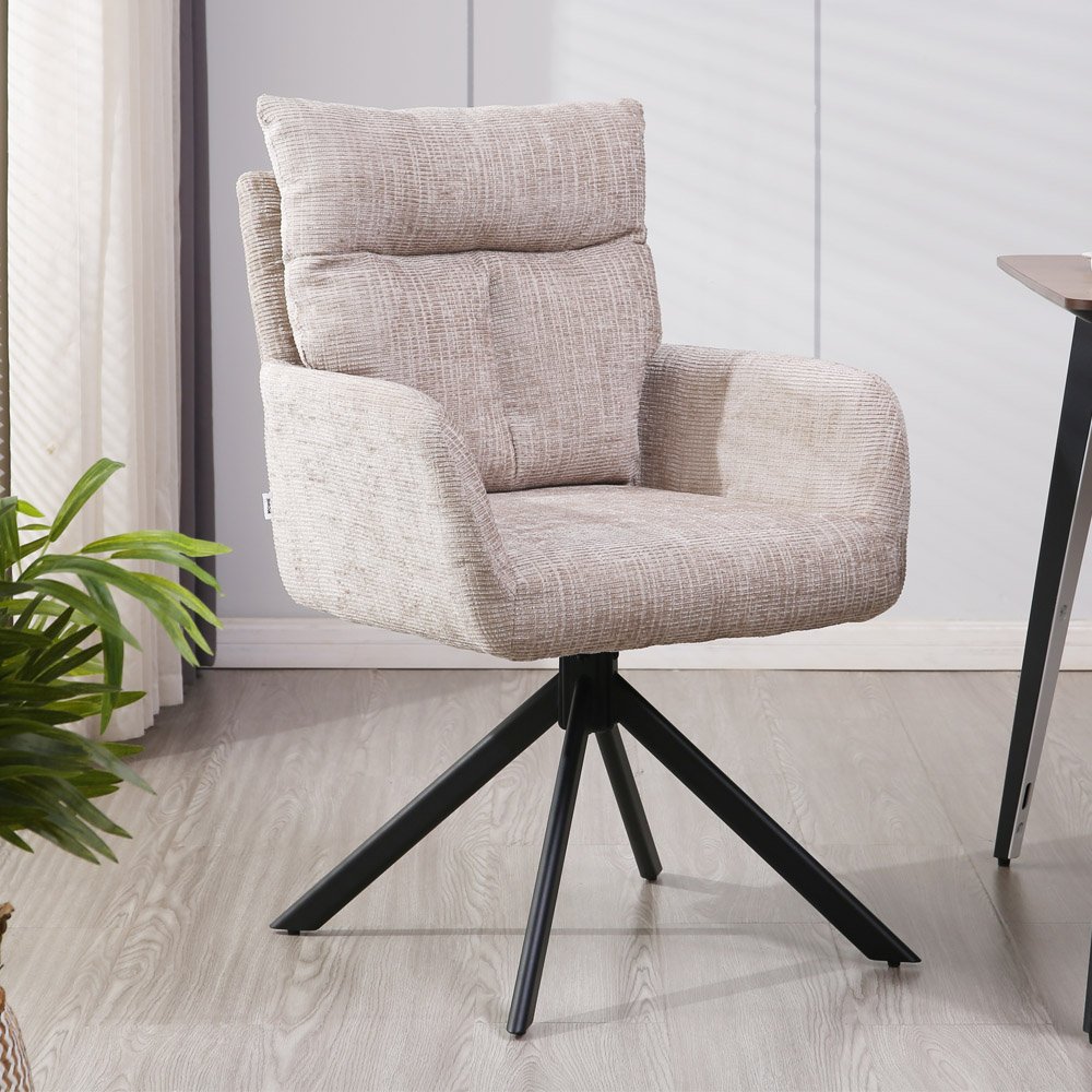 Thumbnail - Home Deluxe Esszimmerstuhl mit Armlehne Chenille ALUNA - 1er Set Beige