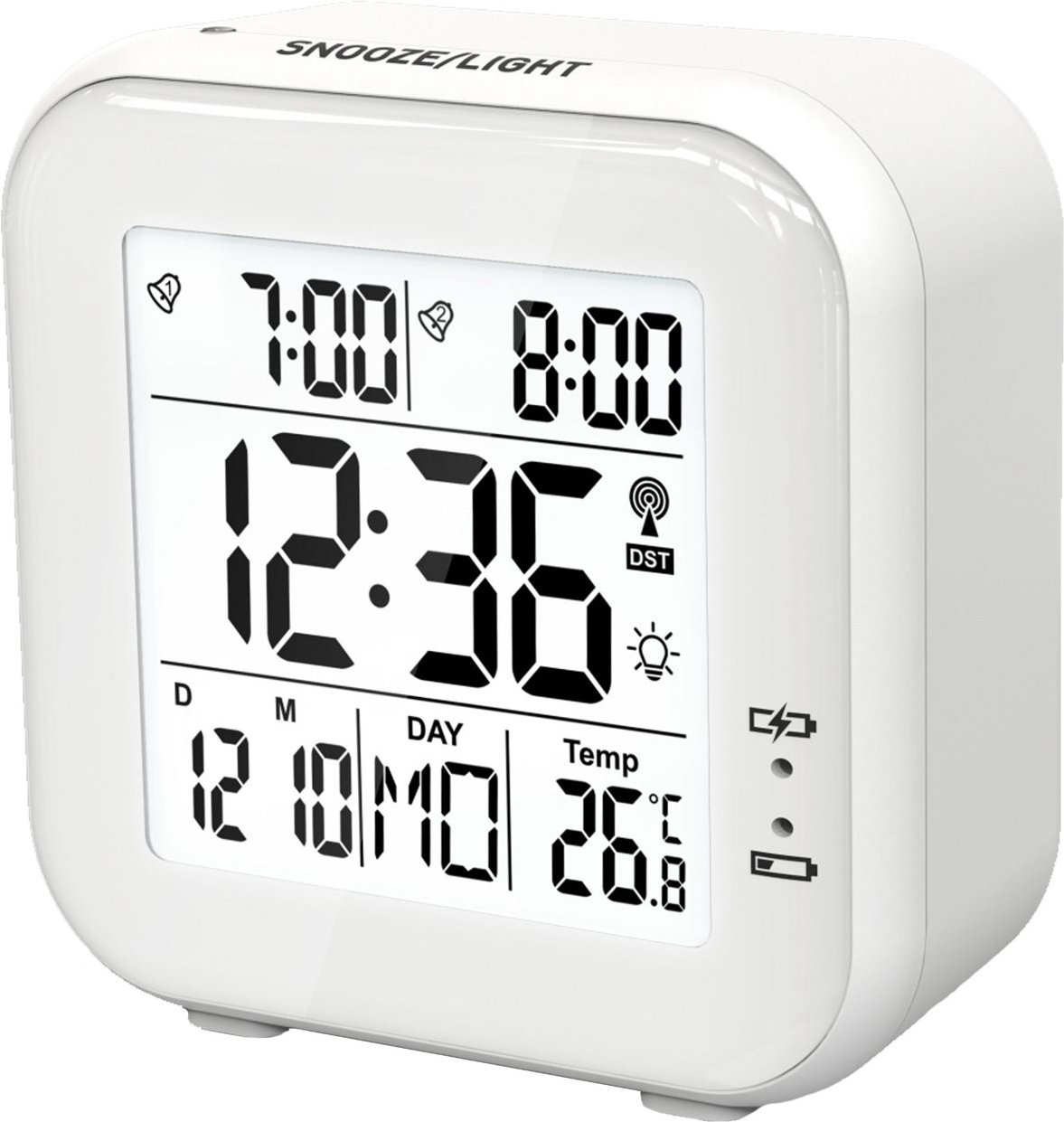 Premium Design-Funkwecker mit Akku automatisches Nachtlicht Datumsanzeige
