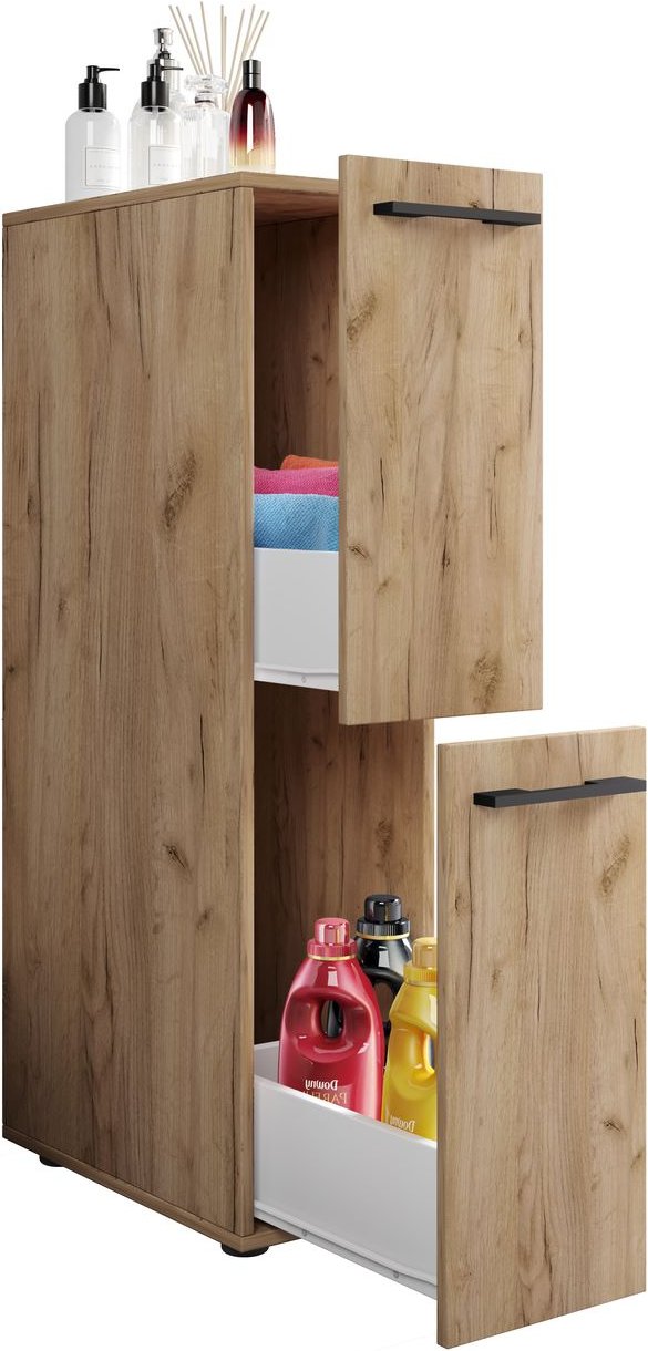 Thumbnail - Badmöbel Nischenschrank Raumteiler Badschrank Midischrank Schublade Sadilo L Honig-Eiche