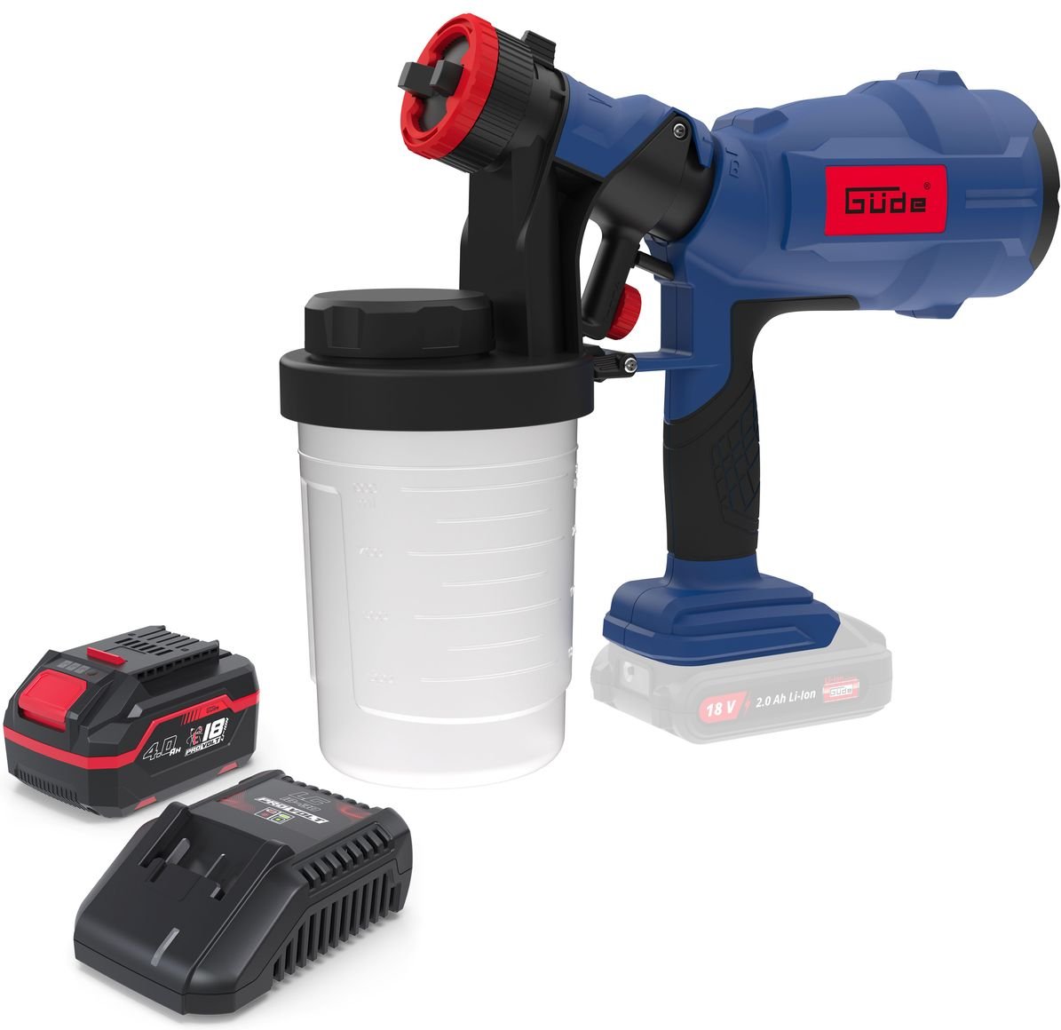 Güde Akku Farbsprühpistole FP 18-0 inklusive Ladegerät & Akkupack Starter-Kit Set