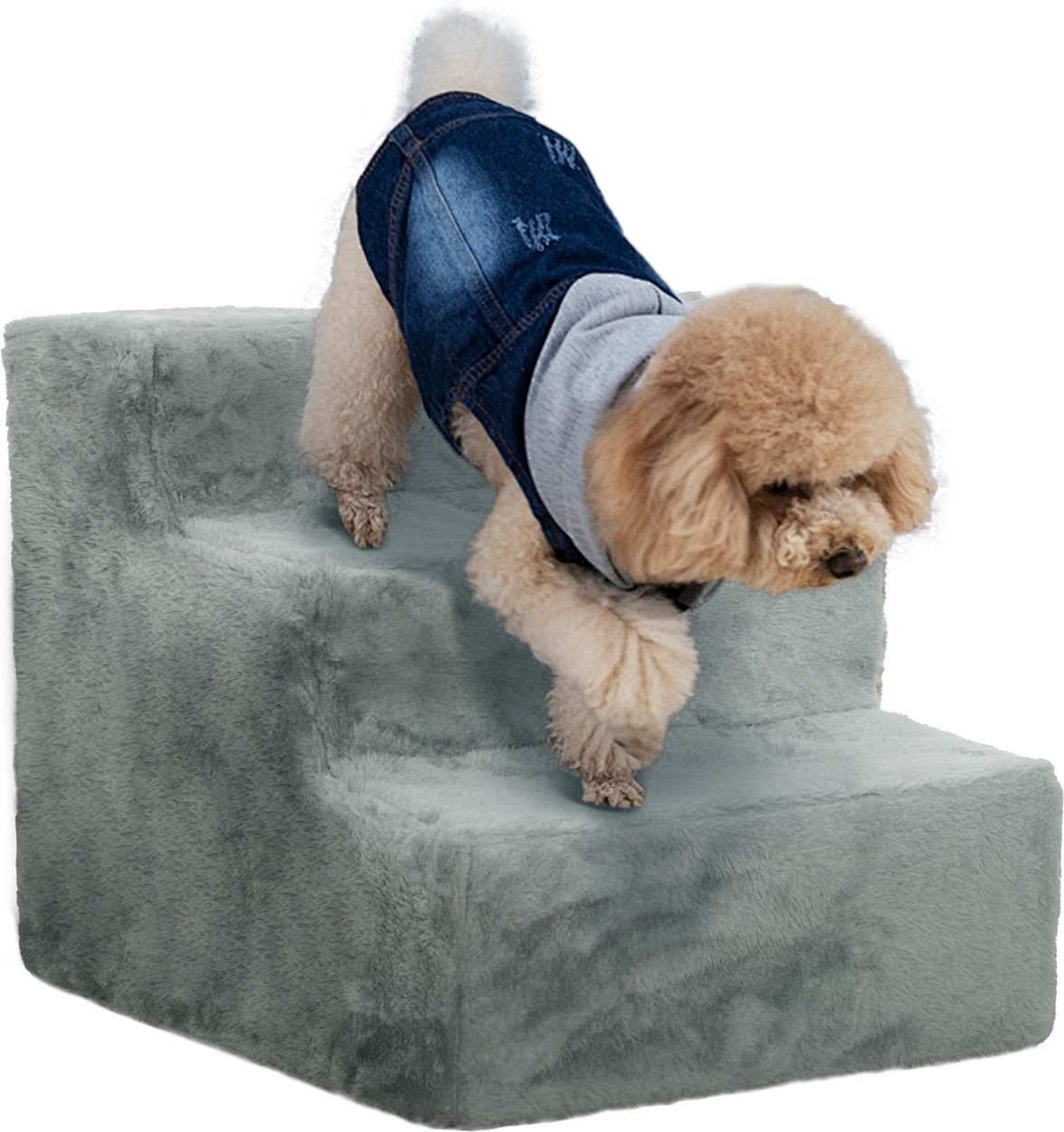 PawHut Hundetreppe 3-stufige 35 cm Haustiertreppe mit Samtoptik für Bett