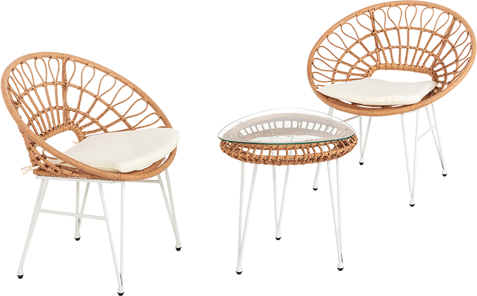 Casual Set 5 tlg. HGS38-BEI helles Rattan mit Sitzkissen in beige