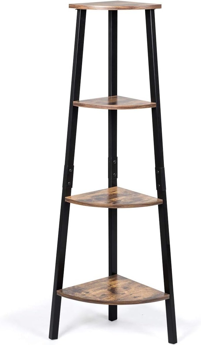 COSTWAY Eckregal mit 4 Ebenen, Bücherregal