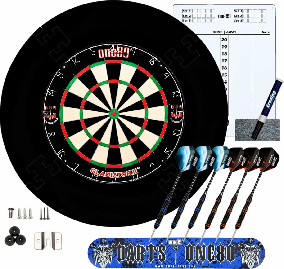 Dartscheibe Steeldart, Profi mit 6 Dartpfeile Metallspitze, Schutzring Eva Dartboard Surround