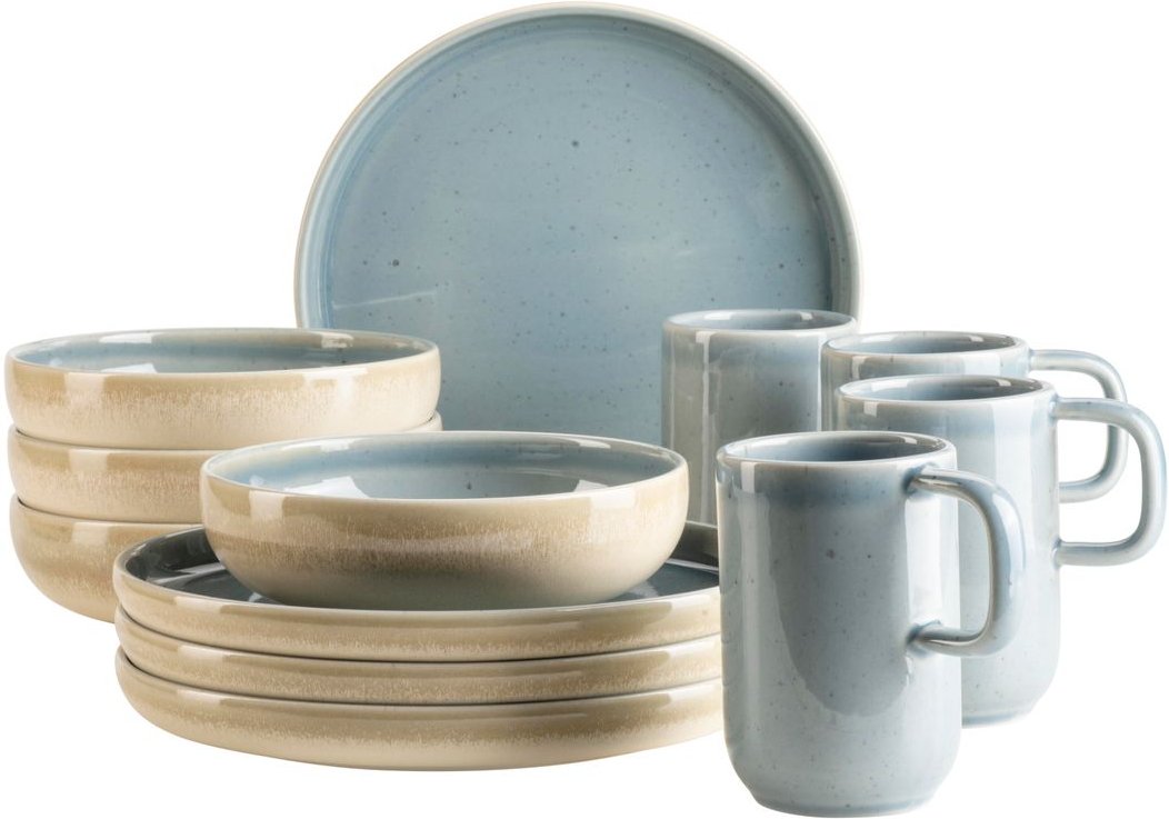 Serie Candy, Frühstücksset für 4 Personen, Steinzeug, Blau