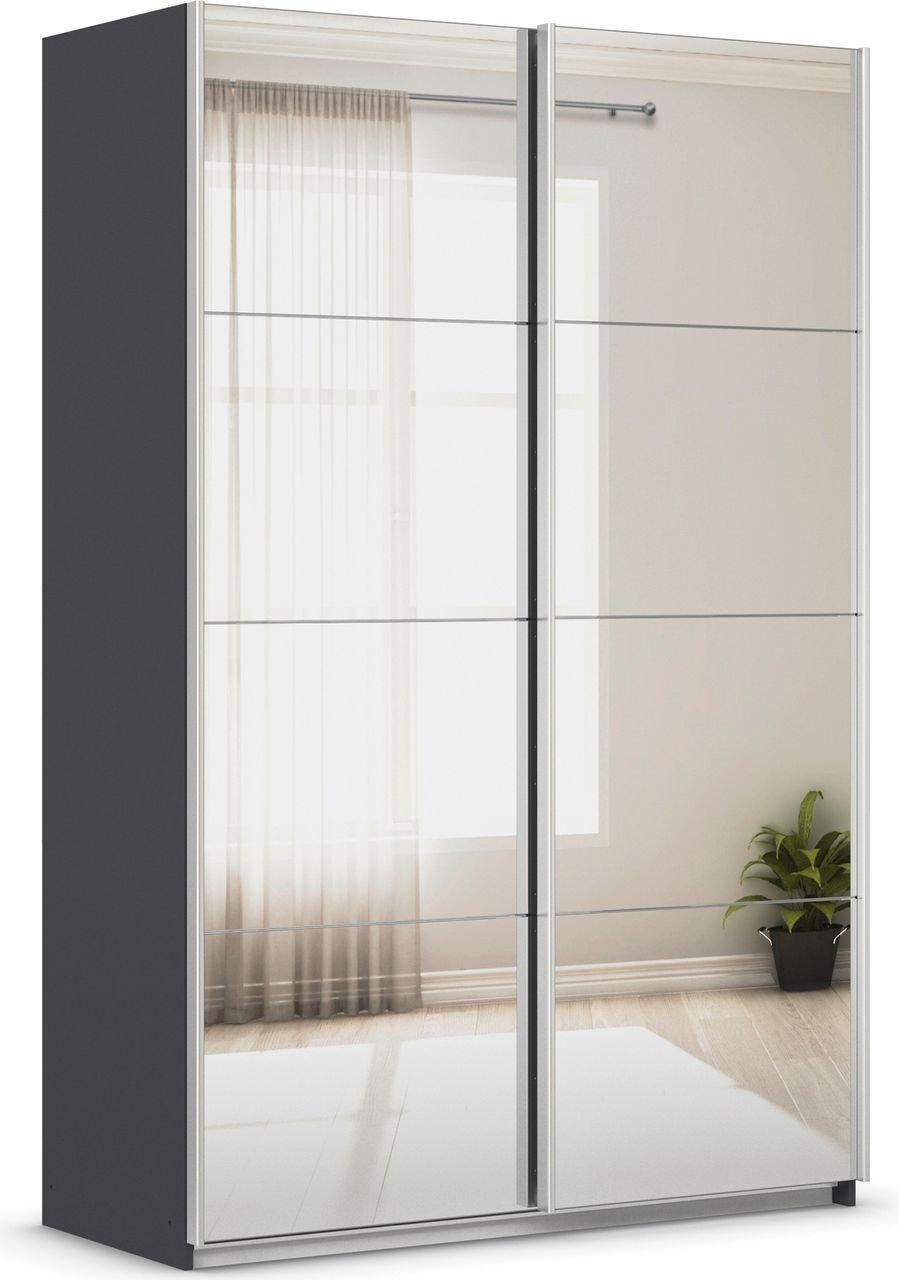 rauch Quadra Kleiderschrank 2-türig, mit Spiegel, Farbe Grau metallic Breite 136 cm