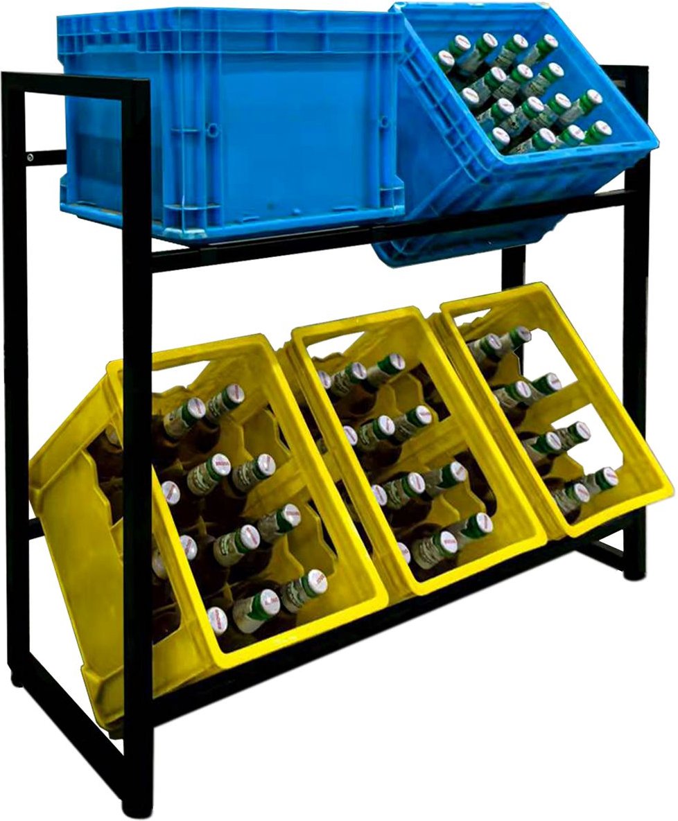 Getränkekistenregal für 6 Kisten aus pulverbeschichtetem Stahl, ca. 104 x 33 x 84 cm – Schwarz