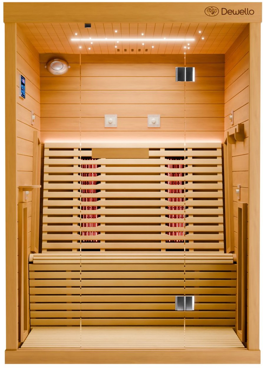 Infrarotkabine Palermo 135x120 cm für 1-2 Personen,8 Strahler,LED-Farblichttherapie,Hemlock