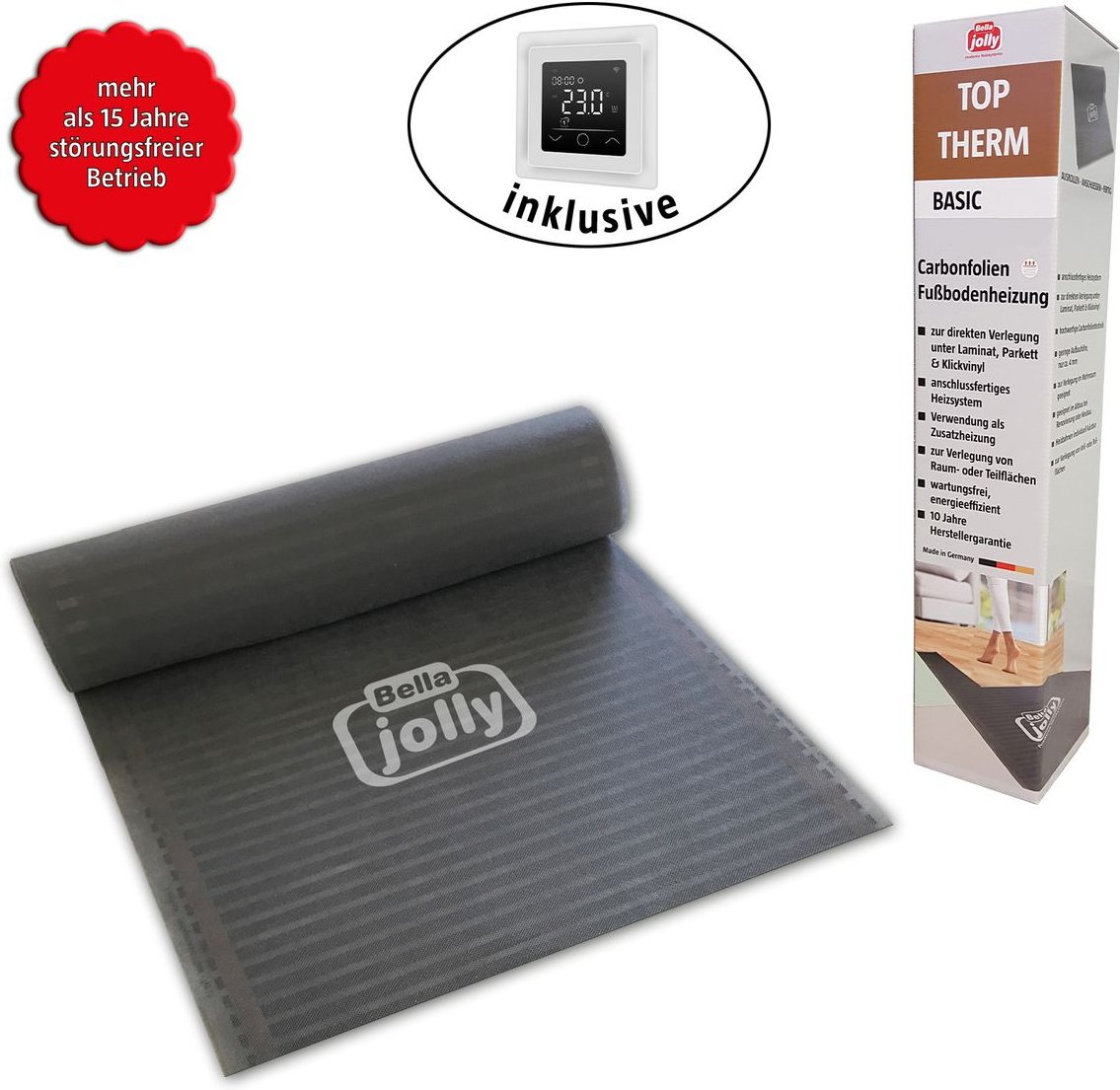 Top-Therm Elektro Carbonheizfolien/SET 10m² inkl. digital Raumthermostat/Timer
