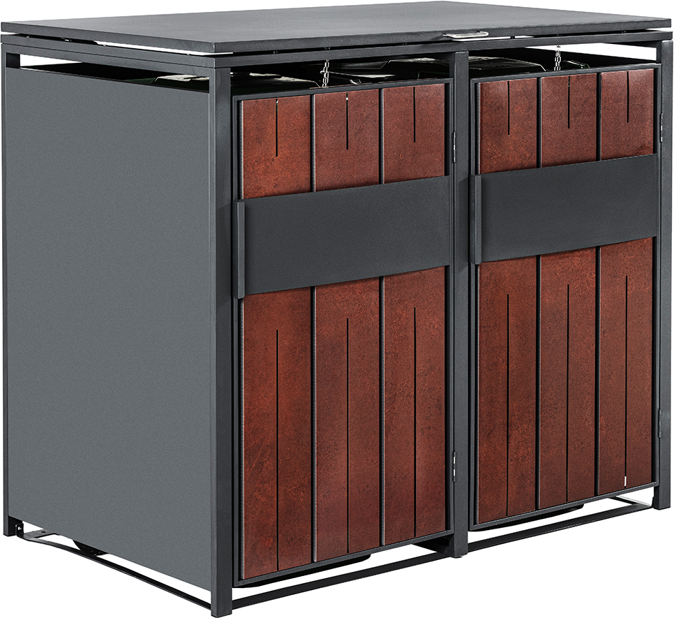 2er Mülltonnenbox aus Stahl, ca. 132 x 80 x 116 cm - Anthrazit