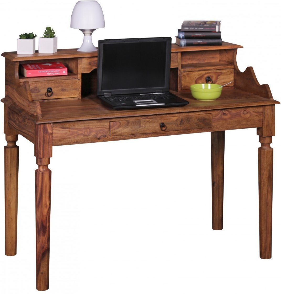 Schreibtisch Massivholz Sheesham | Sekretär 115 x 100 x 60 cm mit 3 Schubladen