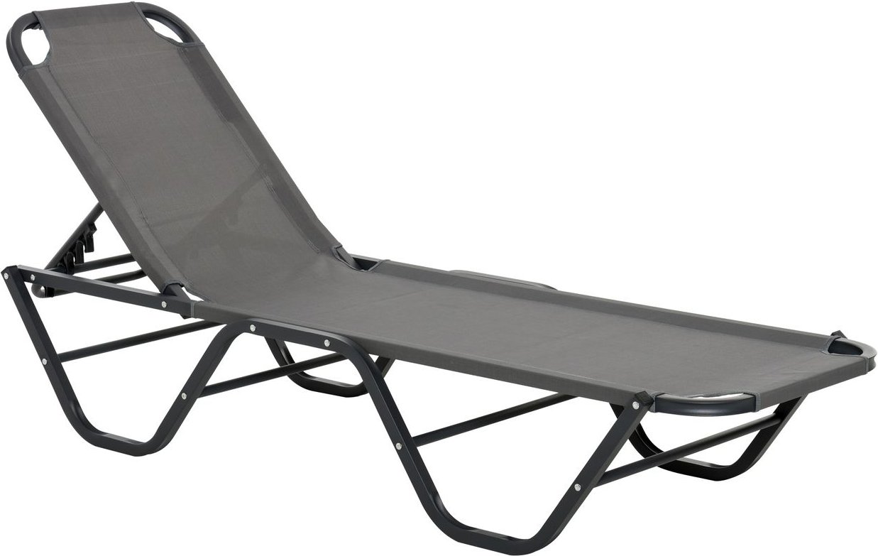 Sonnenliege Strandliege 5-Stufige Alu Relaxliege Texteline Grau+Schwarz 163 x 58,5 x 91 cm