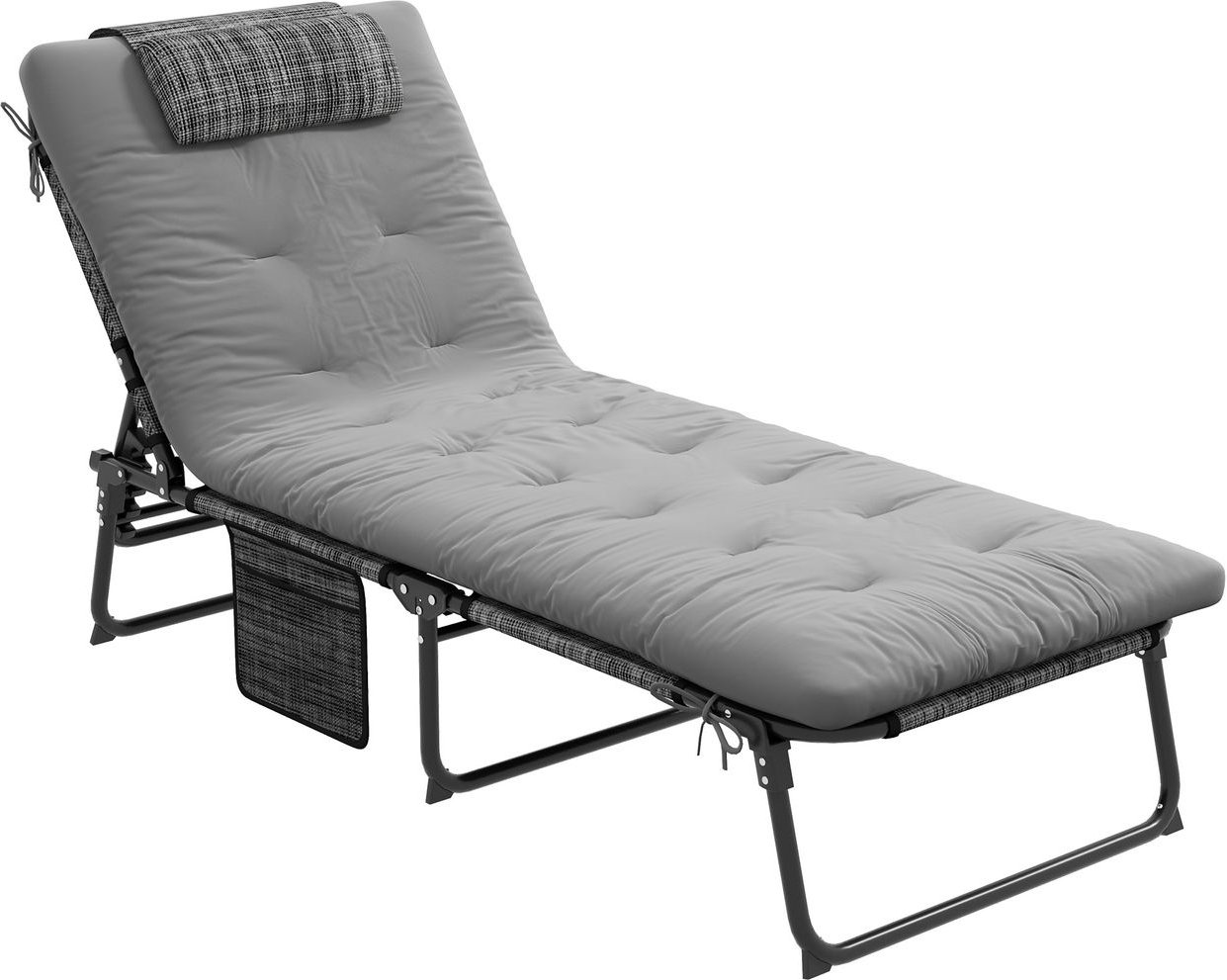 Feldbett, Campingbett, Campingliege mit Seitentasche, Klappbett mit Kopfkissen