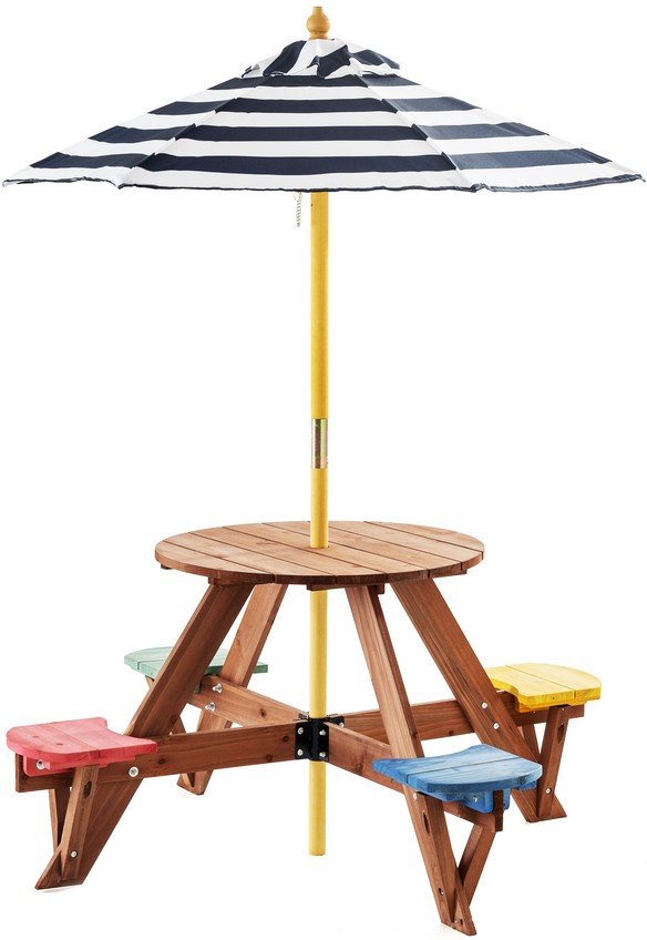 Outdoor Kindersitzgruppe aus Tannenholz inkl. Schirm, ca. 120 x 120 x 57 cm - Bunt