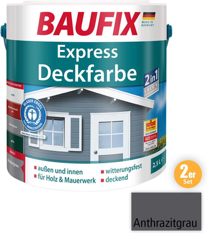 2in1 Express Deckfarbe anthrazitgrau 2,5 L 2- er Set