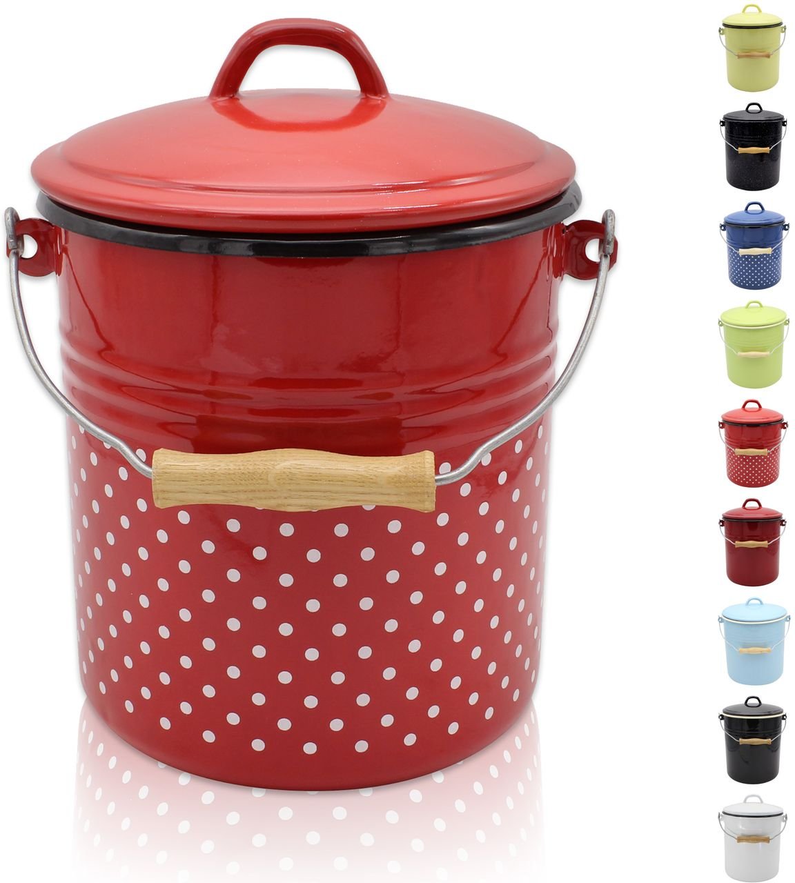 Emaillierter Mülleimer RIO mit Deckel, 5 Liter