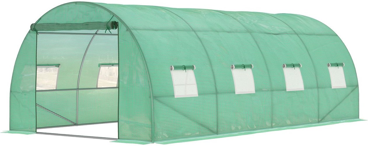 Gewächshaus 5,9 x 3 x 2 m Foliengewächshaus mit 8 Fenster, Rolltür UV-beständig