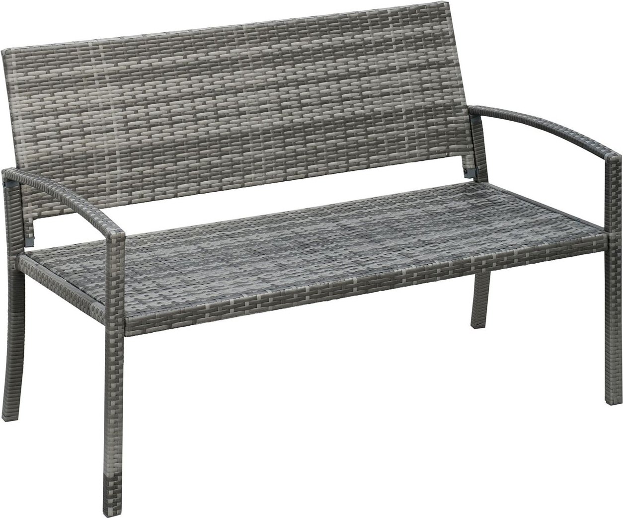 Outsunny Gartenbank, 2-Sitzer Sitzbank in Rattanoptik Parkbank bis 320 kg Stahl