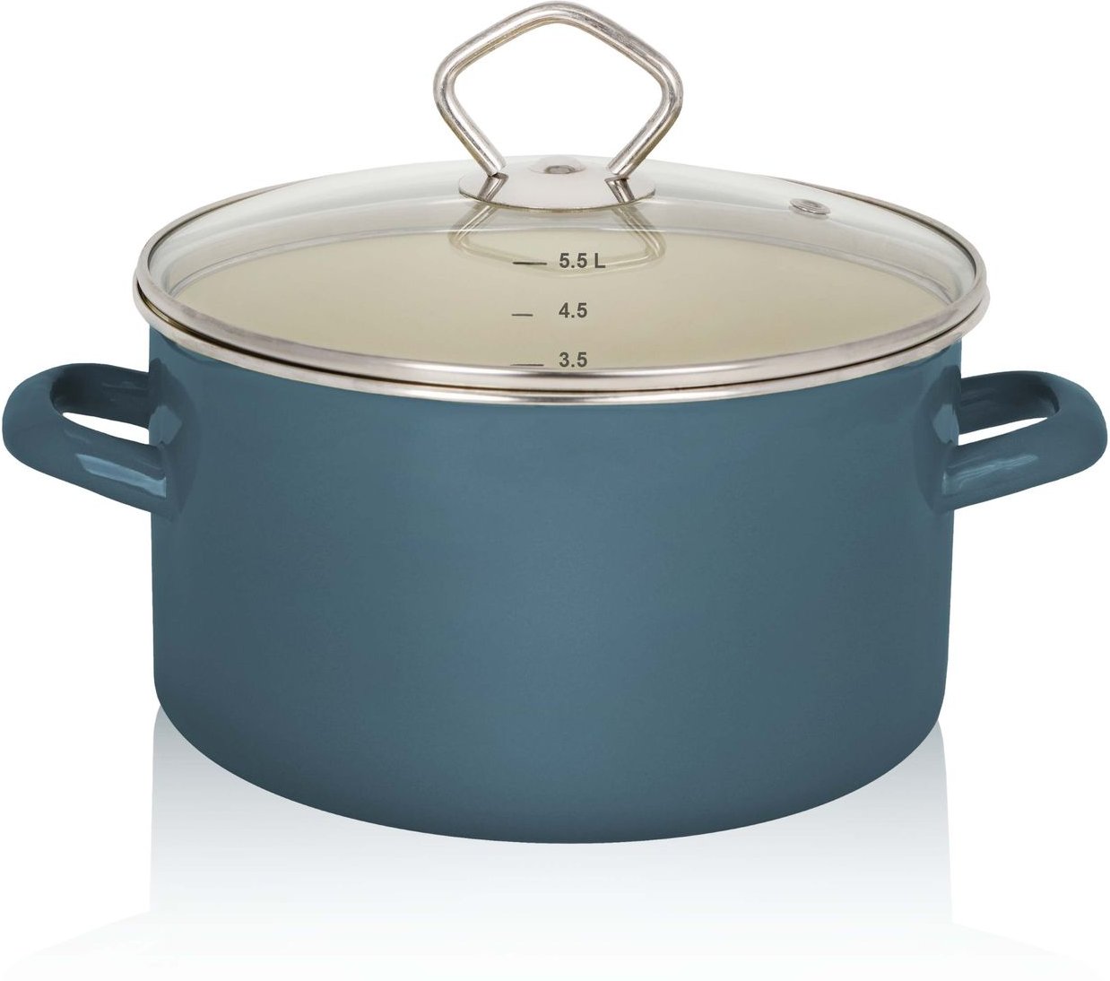 Emaillierter Fleischtopf Petrol mit Glasdeckel, 24 cm