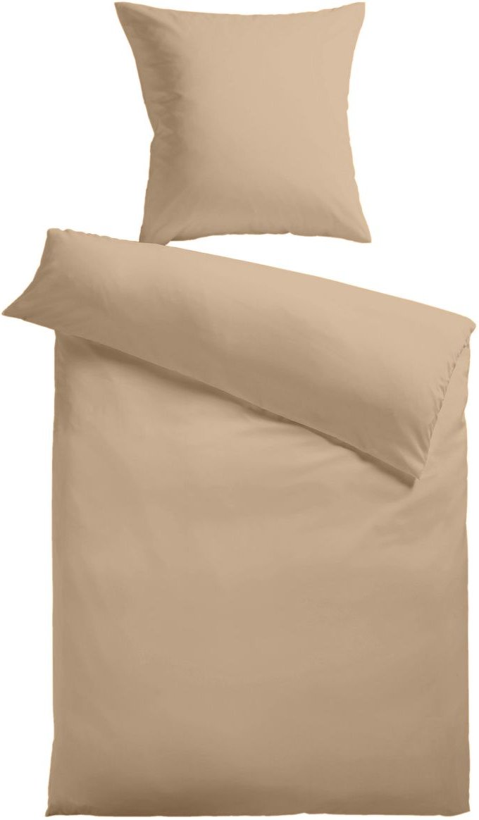 Baumwoll-Satin Bettwäsche Uni 80 x 80 + 135 x 200 cm, Farbe beige