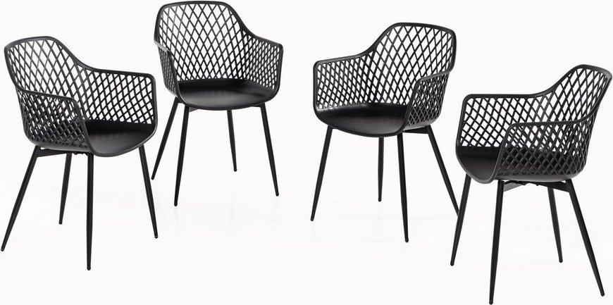 4er Set Stühle mit Gittermuster und Metallbeinen - Schwarz