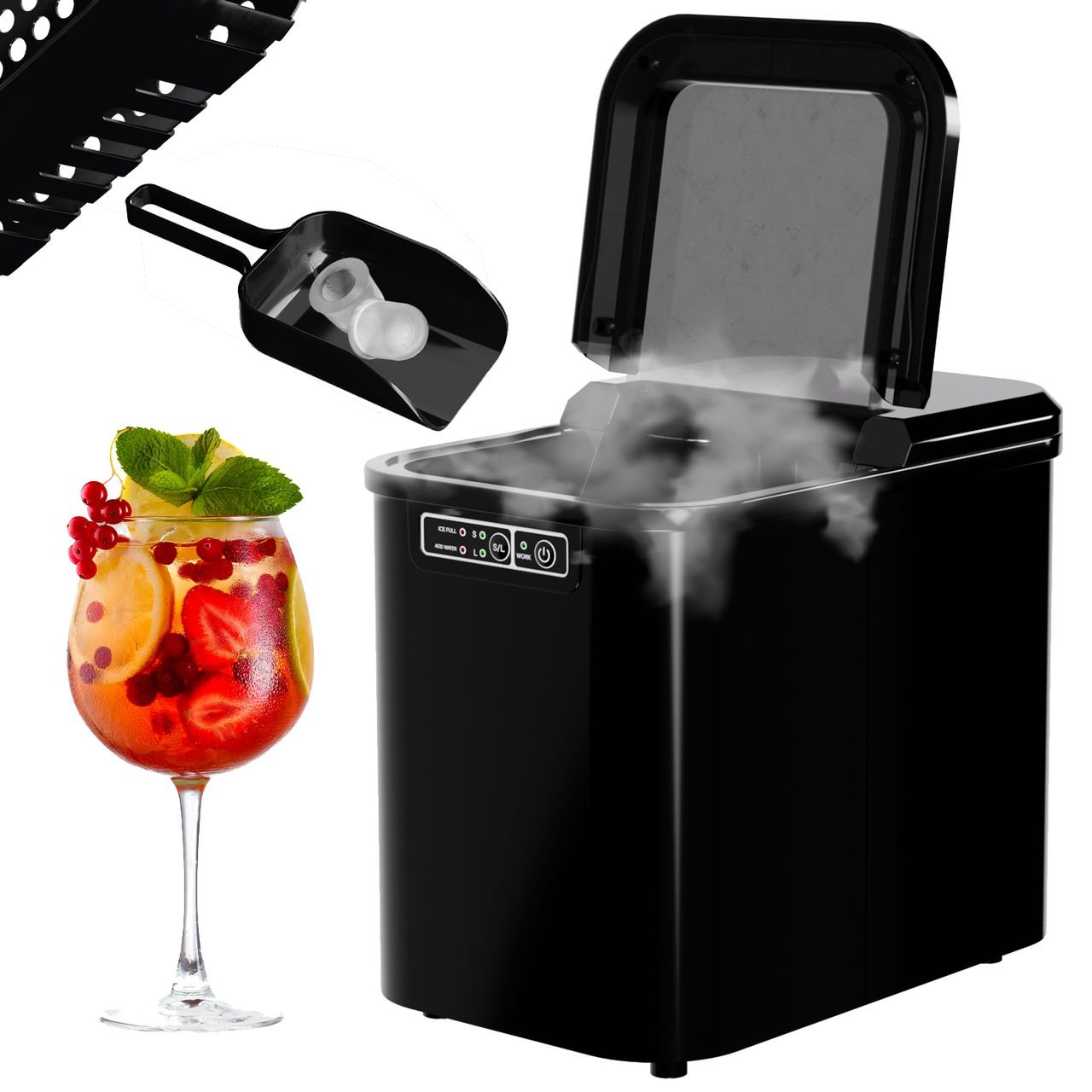 Thumbnail - Eiswürfelmaschine ,Ice Maker,12kg/24h, 2,2 Liter,2 Größen, Selbstreinigung,schwarz
