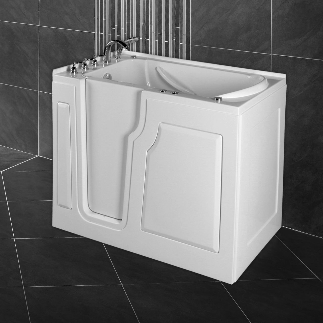 Seniorenbadewanne 122x71 cm mit Whirlpool-Funktion Wasserdüsen integrierter Tür für leichten Einstieg pflegeleichte Ober...