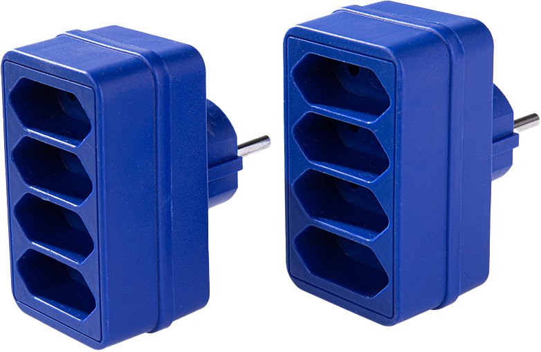 4-fach Steckdosenadapter - Blau, 2er-Set
