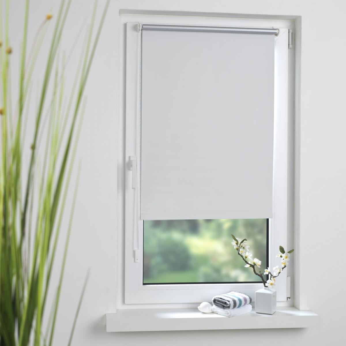 Klemmfix Rollo verspannt, Sichtschutz, thermobeschichtet, verdunkelnd, weiß, 90 cm x 150 cm (B x H)