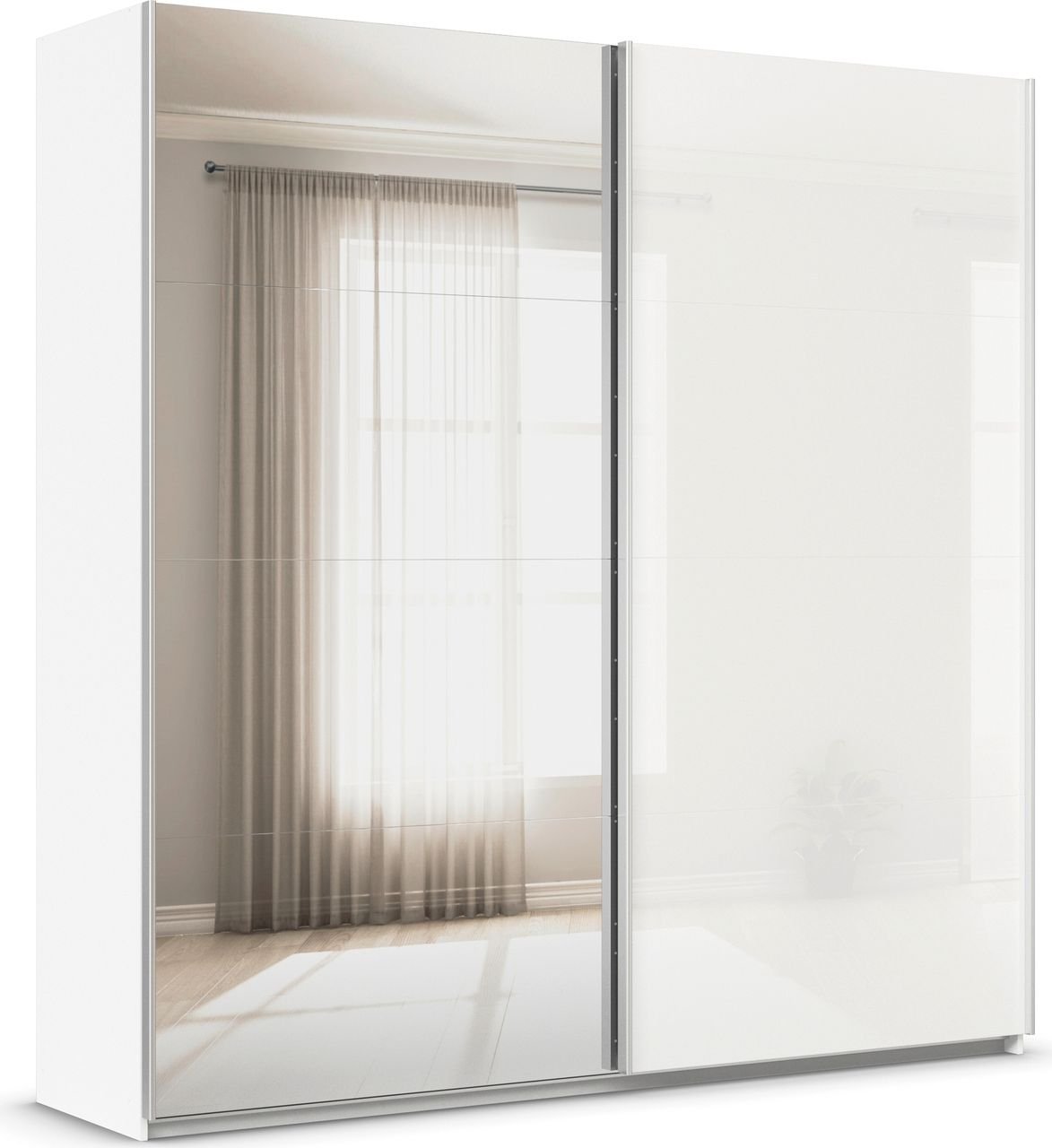 rauch Quadra Kleiderschrank 2-türig, mit Spiegel und Glastüre, Farbe Weiß Breite 226 cm