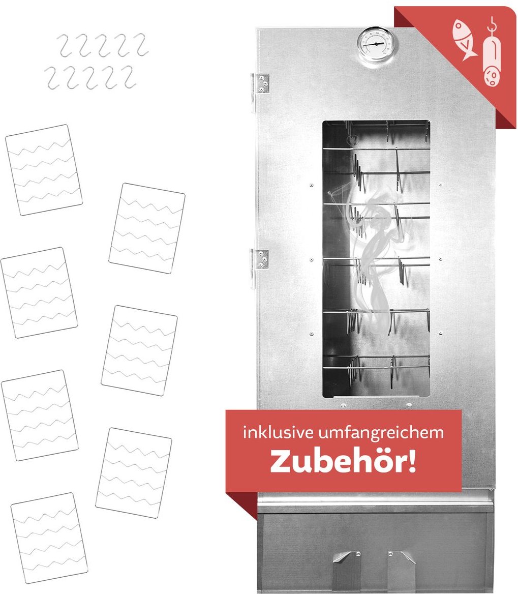 Räucherofen XL mit Zubehör, Räucherschrank 110 cm hoch aus legiertem Stahl