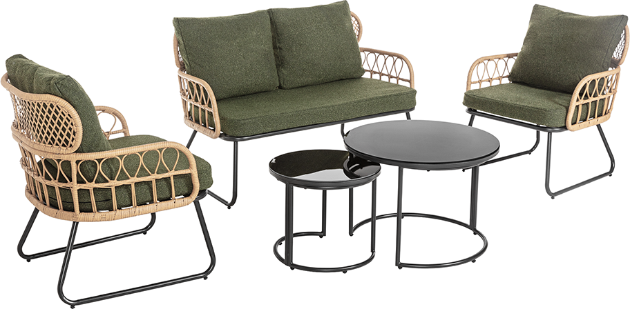 Rattan-Gartenset 5tlg. mit Sitzkissen HGS51-GRN, grün