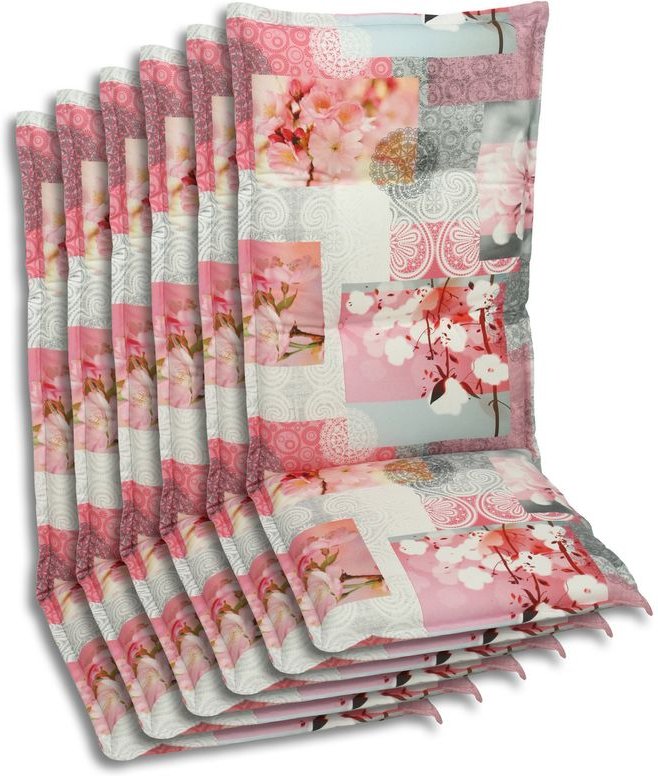 Sessel-Auflage hoch 6er Set Blume rosé