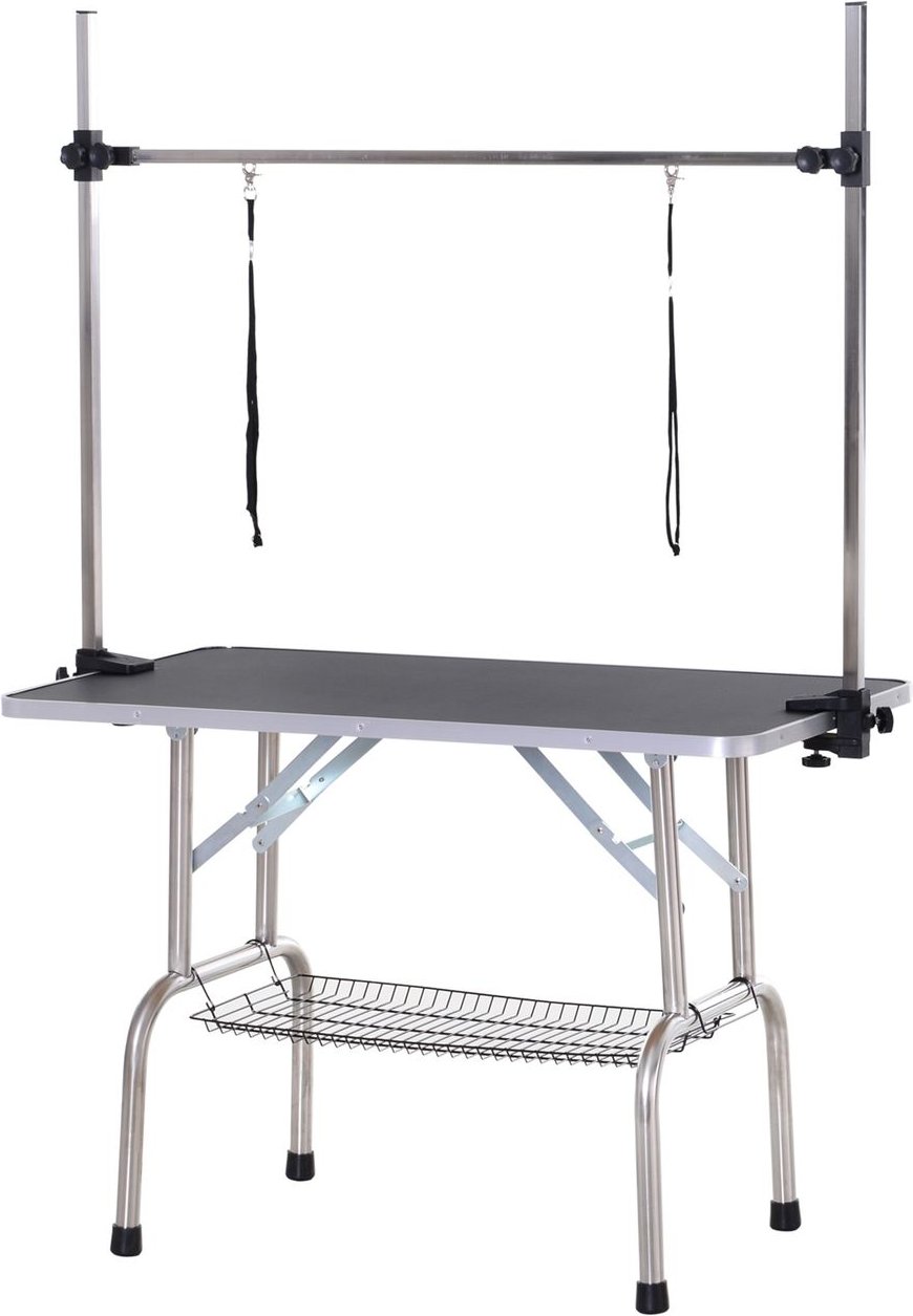 Trimmtisch Tierpflegetisch Schertisch Pflegetisch mit Unterkorb für Hunde höhenverstellbar klappbar Edelstahl Metall Sch...