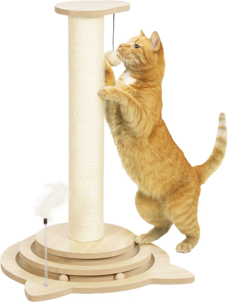 Thumbnail - PawHut 4-in-1 Kratzstamm 69cm Kratzsäule Sisal-Katzenkratzbaum mit Spielball