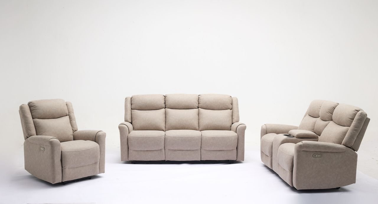3tlg. Elektrisches Relaxsofa-Set - Hellbraun