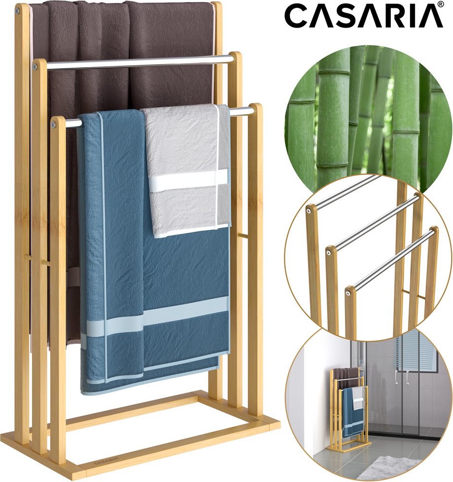 Casaria Handtuchhalter Bambus/Edelstahl 84 x 46 x 24cm braun
