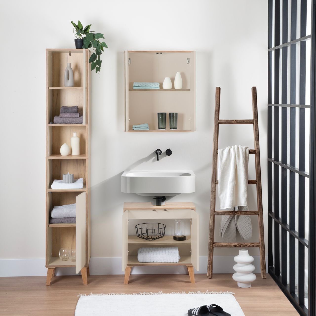 Thumbnail - Badkommode MORENA mit 2 Türen, cashmere/Eiche