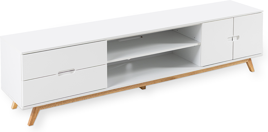 TV-Lowboard mit praktischen Details, ca. 200x40x50 cm – Weiß