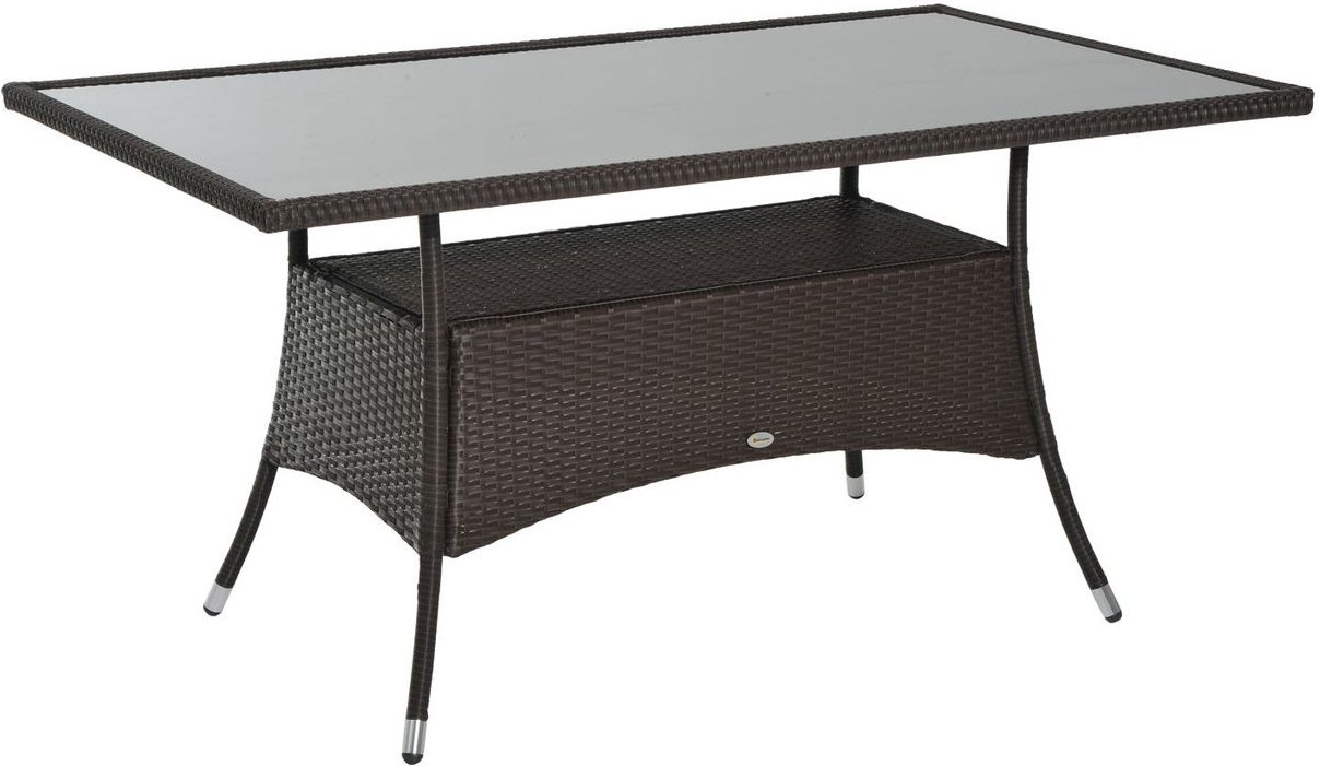 Gartentisch Esstisch Glastisch Gartenmöbel Tisch Polyrattan+Sicherheitsglas Braun 150x85x74cm