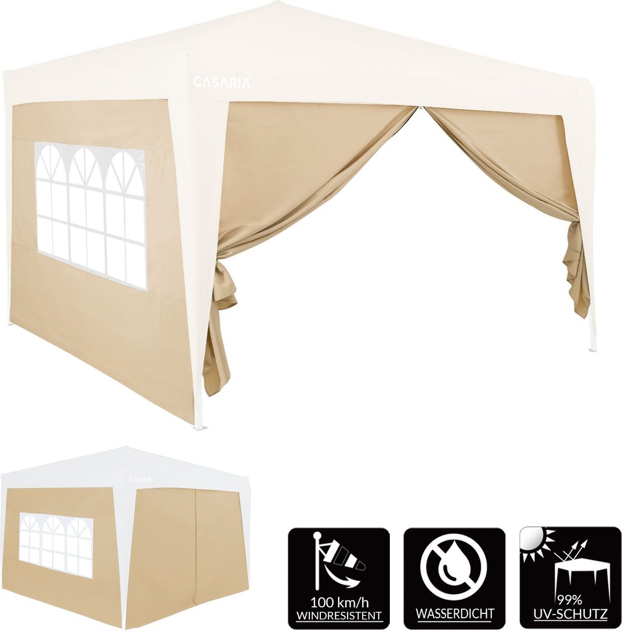Casaria Seitenwände Faltpavillon 2er-Set Beige 3x2m
