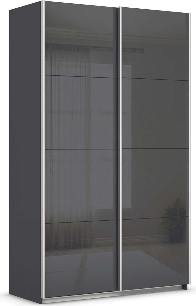 rauch Quadra Kleiderschrank 2-türig, mit Glastüren, Farbe Grau metallic Breite 136 cm
