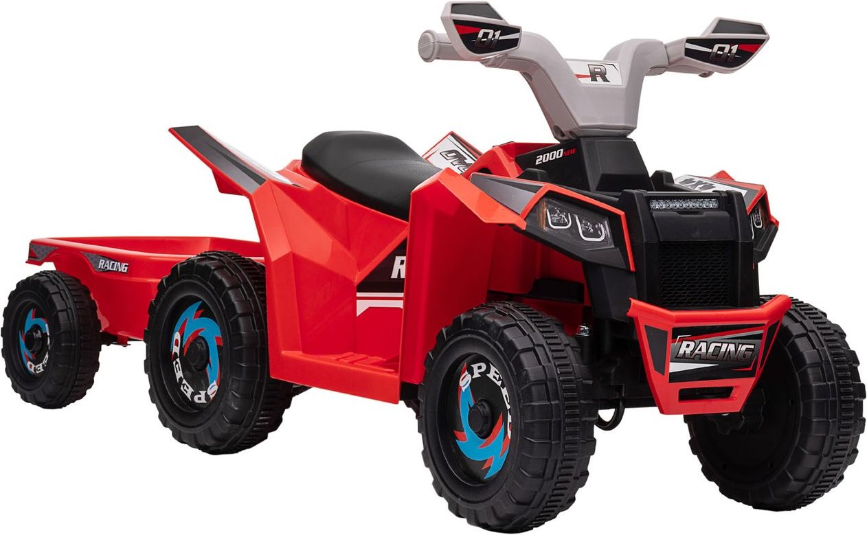 Kinderquad Kinder Elektro-Quad, 6V Elektroauto mit Anhänger Metall Rot
