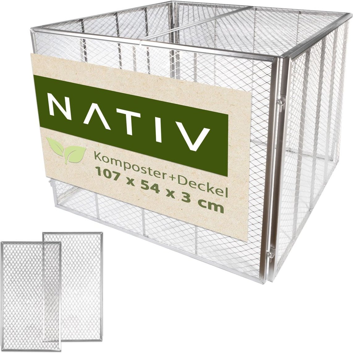 Komposter mit Deckel 100x100x80 cm, silber – stabiler Metallkomposter für Garten