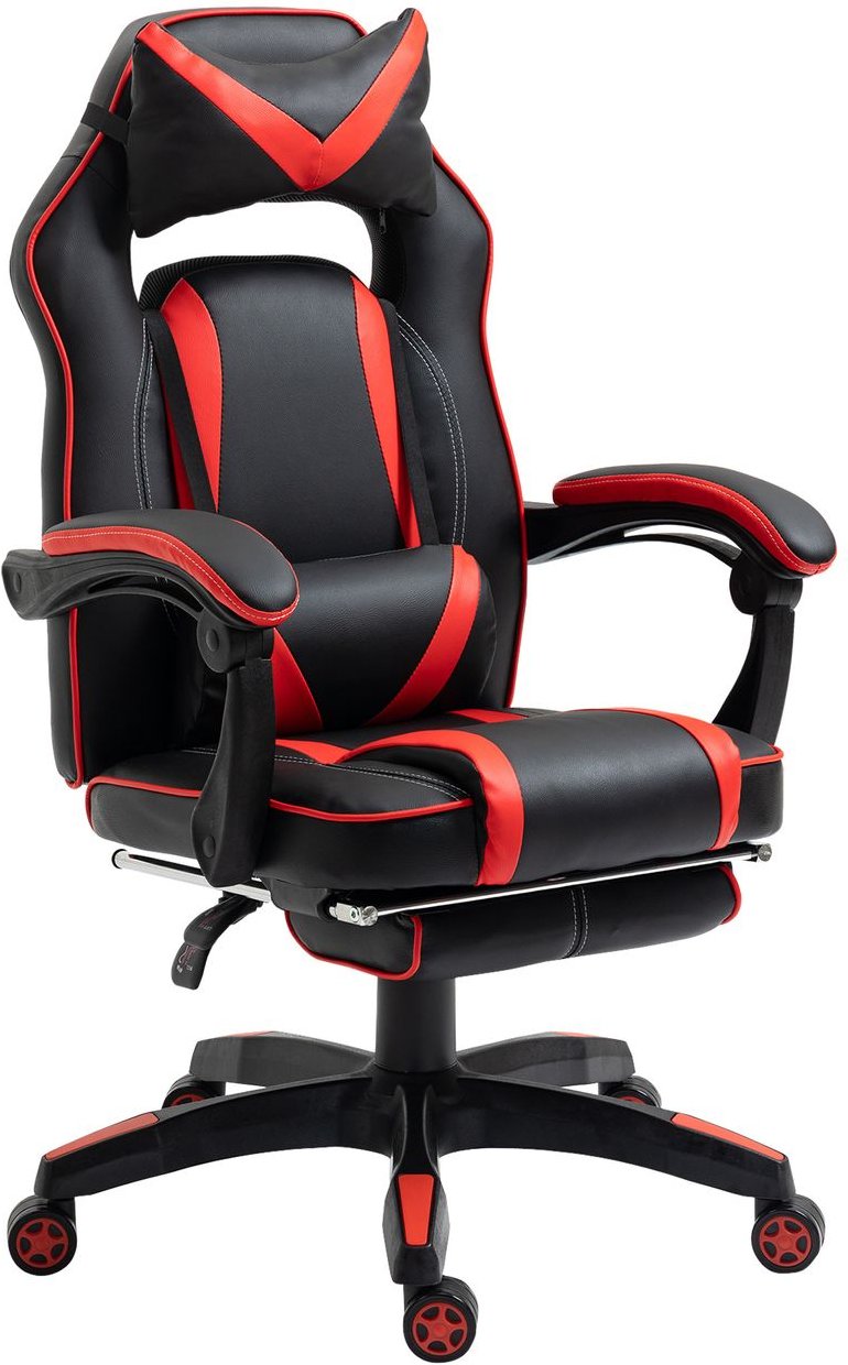 Thumbnail - Vinsetto Gaming-Stuh Bürostuhl Drehstuhl mit Fußstütze Kissen Kunstleder Rot