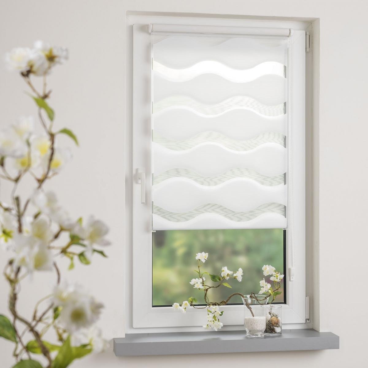 Klemmfix Duo-Rollo 90 x 150 cm 'wave' weiß