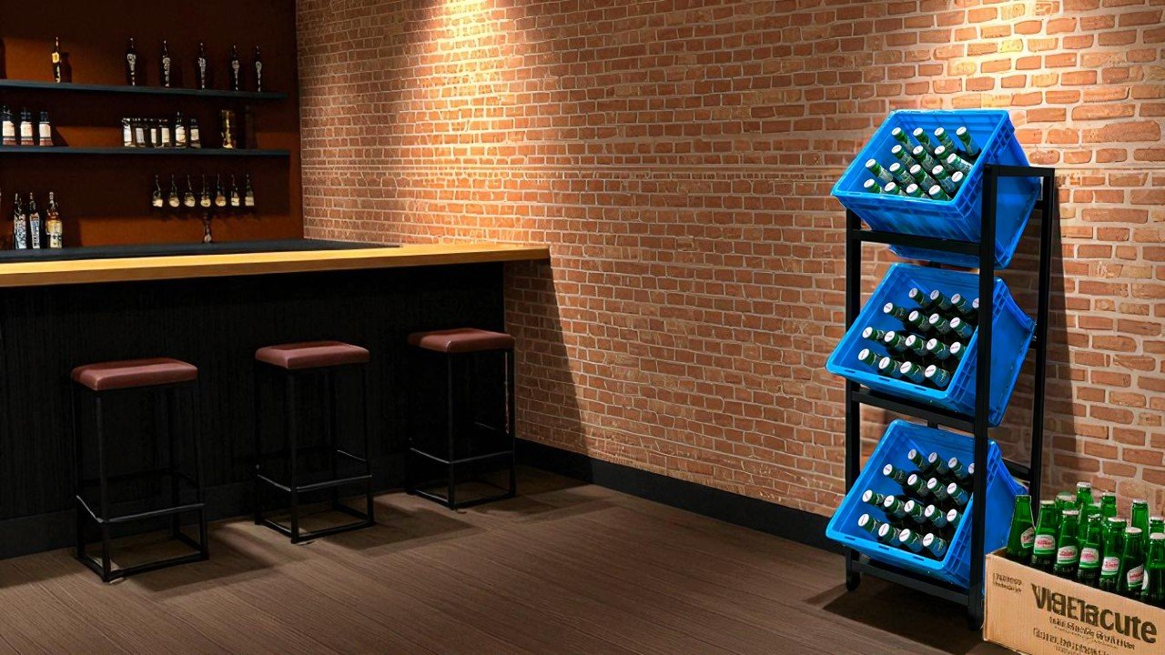 Getränkekistenregal für 3 Kisten, aus pulverbeschichtetem Stahl, ca. 47 x 31 x 113,5 cm – Schwarz