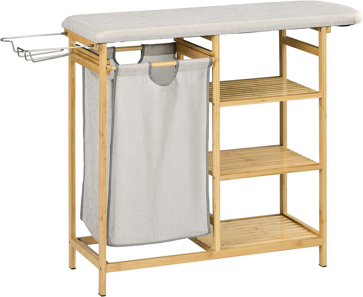 HOMCOM Wäschekorb 57,4 L Wäschebox mit Bügelbrett und Bügeleisen, Bambus, Natur