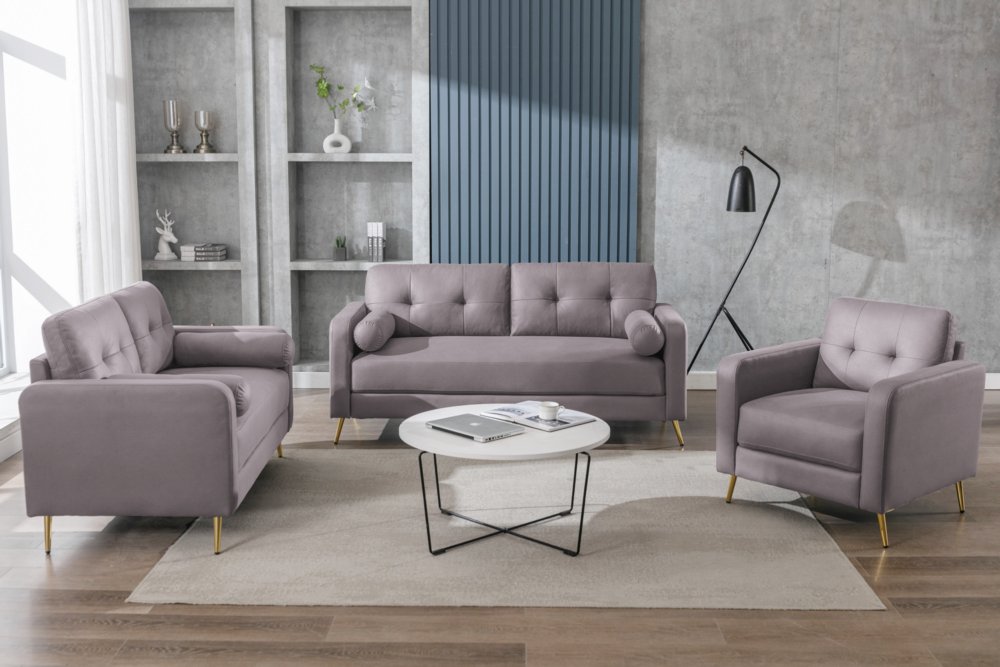 3tlg. Couchgarnitur - Hellbraun